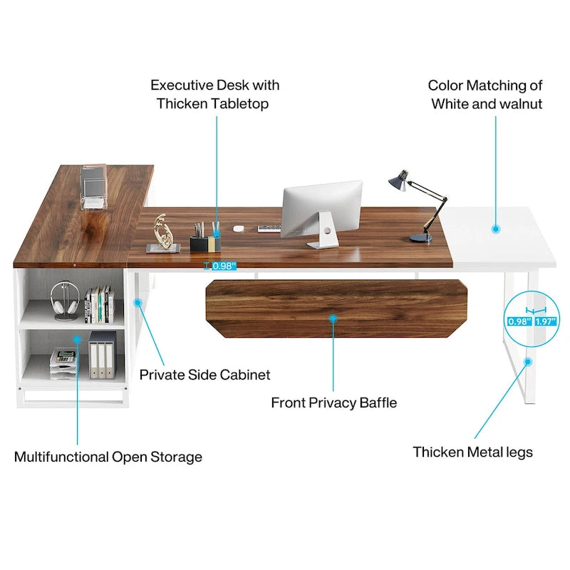 70.8-Inch L-Shaped Executive Desk with 55-Inch Storage Cabinet