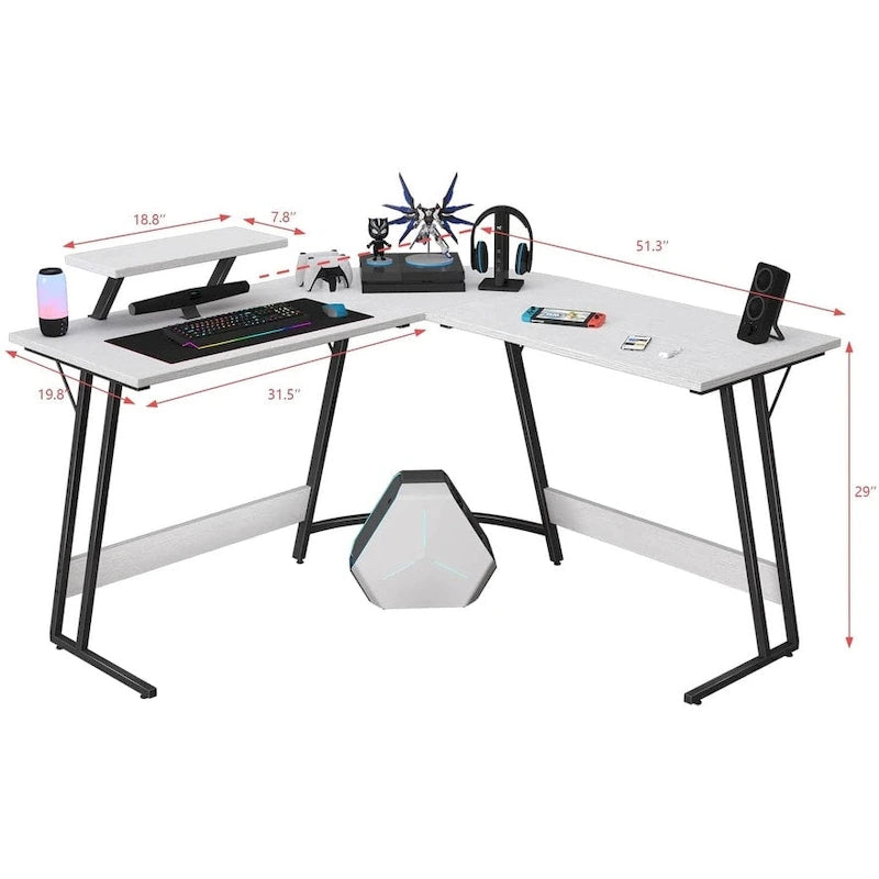 L-Shaped Gaming Desk with Removable Monitor Stand