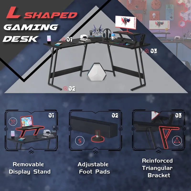 L-Shaped Gaming Desk with Removable Monitor Stand