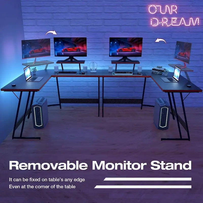 L-Shaped Gaming Desk with Removable Monitor Stand