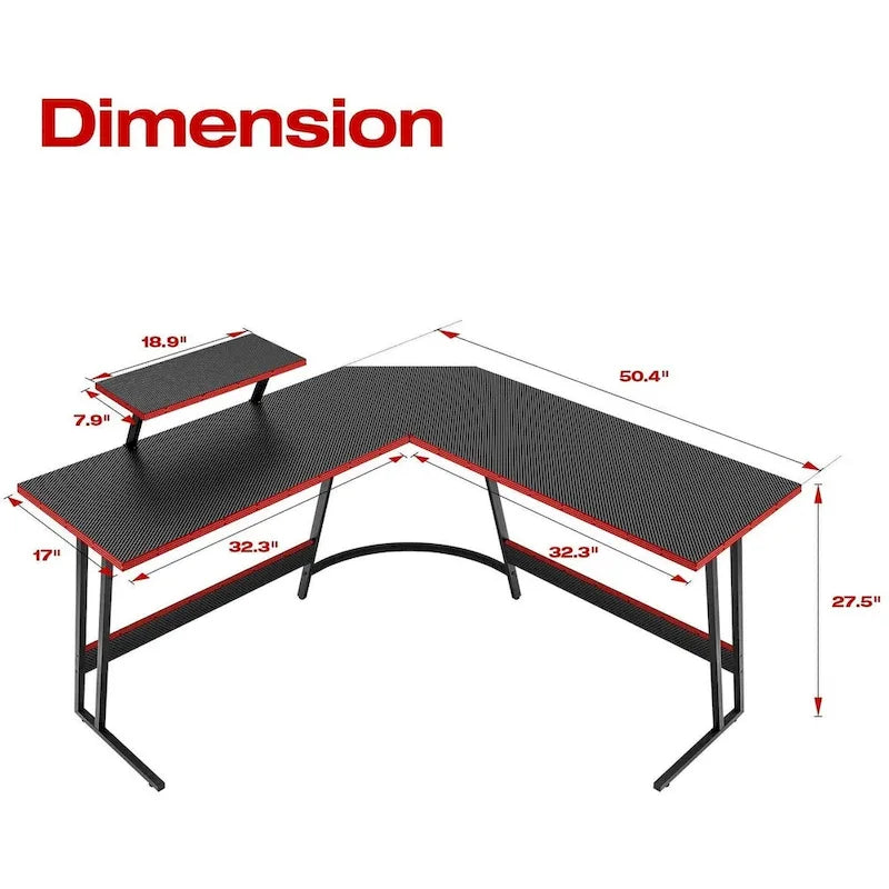 L-Shaped Gaming Desk with Removable Monitor Stand