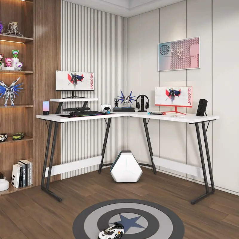 L-Shaped Gaming Desk with Removable Monitor Stand