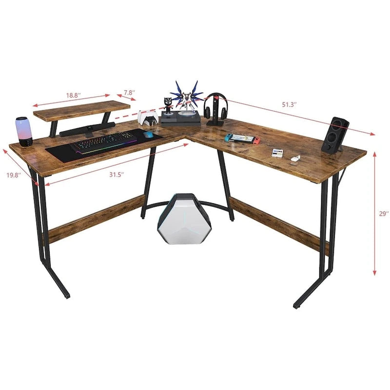 L-Shaped Gaming Desk with Removable Monitor Stand