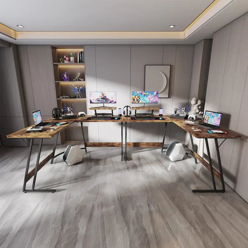 L-Shaped Gaming Desk with Removable Monitor Stand