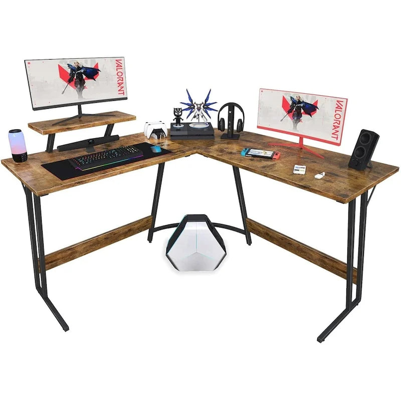 L-Shaped Gaming Desk with Removable Monitor Stand