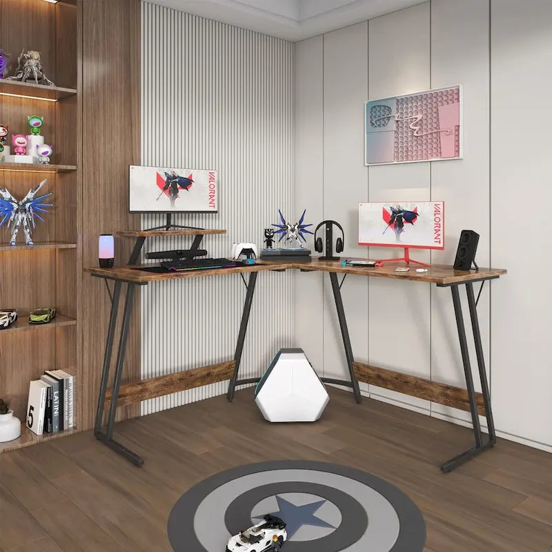 L-Shaped Gaming Desk with Removable Monitor Stand