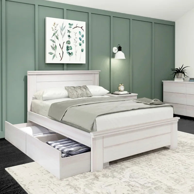 Farmhouse Full Bed with Solid Panel Headboard and Storage Drawers
