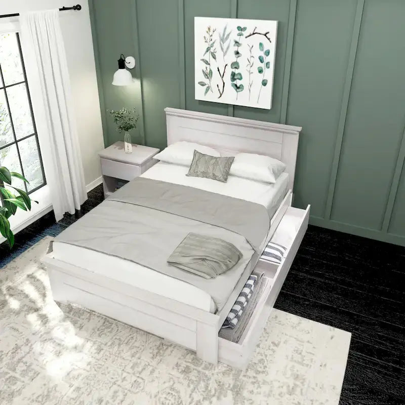 Farmhouse Full Bed with Solid Panel Headboard and Storage Drawers