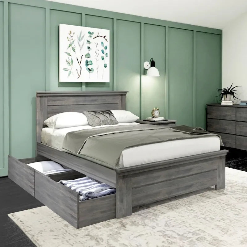 Farmhouse Full Bed with Solid Panel Headboard and Storage Drawers