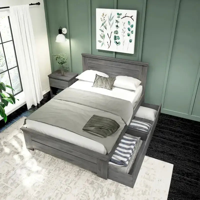Farmhouse Full Bed with Solid Panel Headboard and Storage Drawers