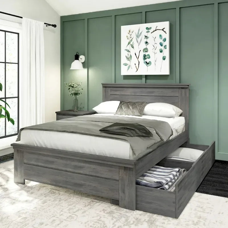 Farmhouse Full Bed with Solid Panel Headboard and Storage Drawers