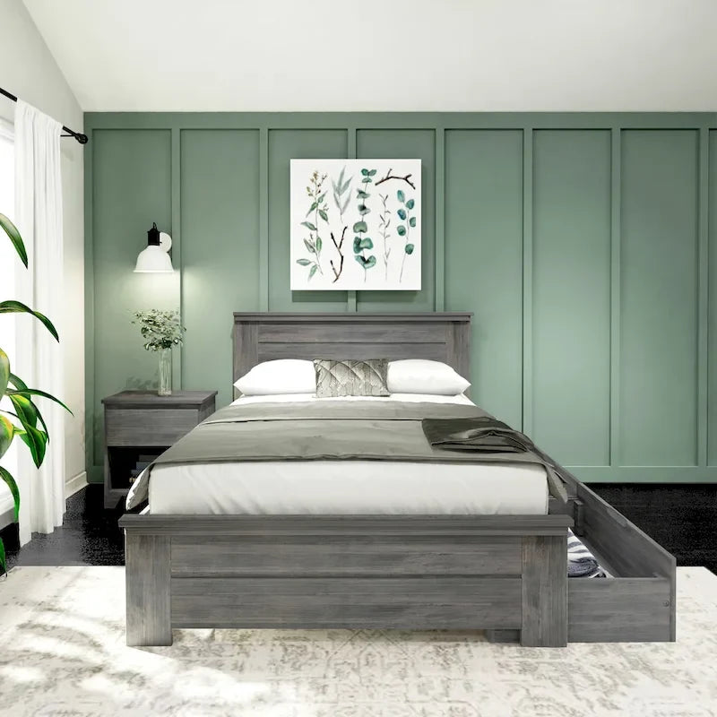 Farmhouse Full Bed with Solid Panel Headboard and Storage Drawers