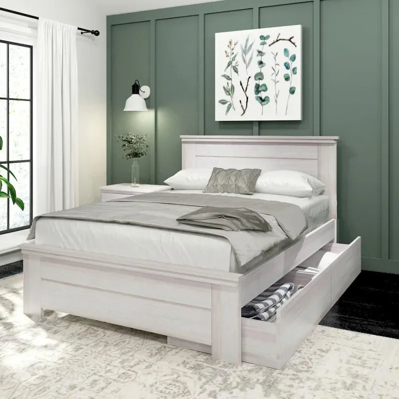 Farmhouse Full Bed with Solid Panel Headboard and Storage Drawers