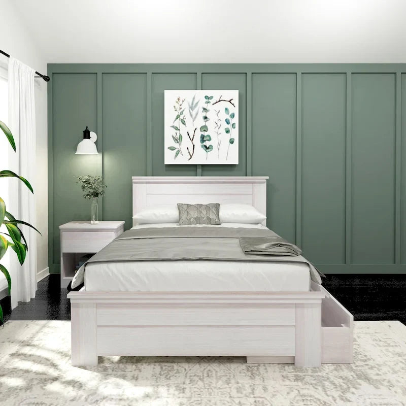 Farmhouse Full Bed with Solid Panel Headboard and Storage Drawers