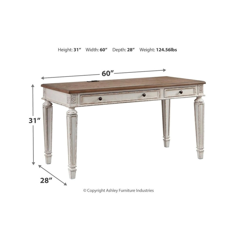 60-Inch Ivory and Brown Office Desk with Power and USB Ports