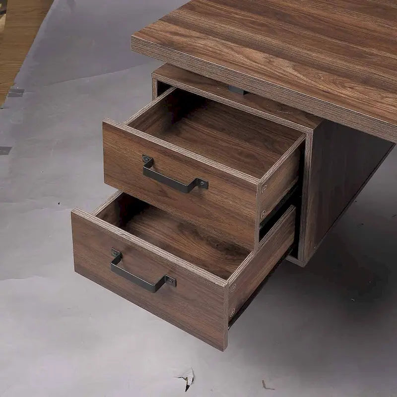 Walnut-Look Office Desk with File Drawer and Two Storage Drawers