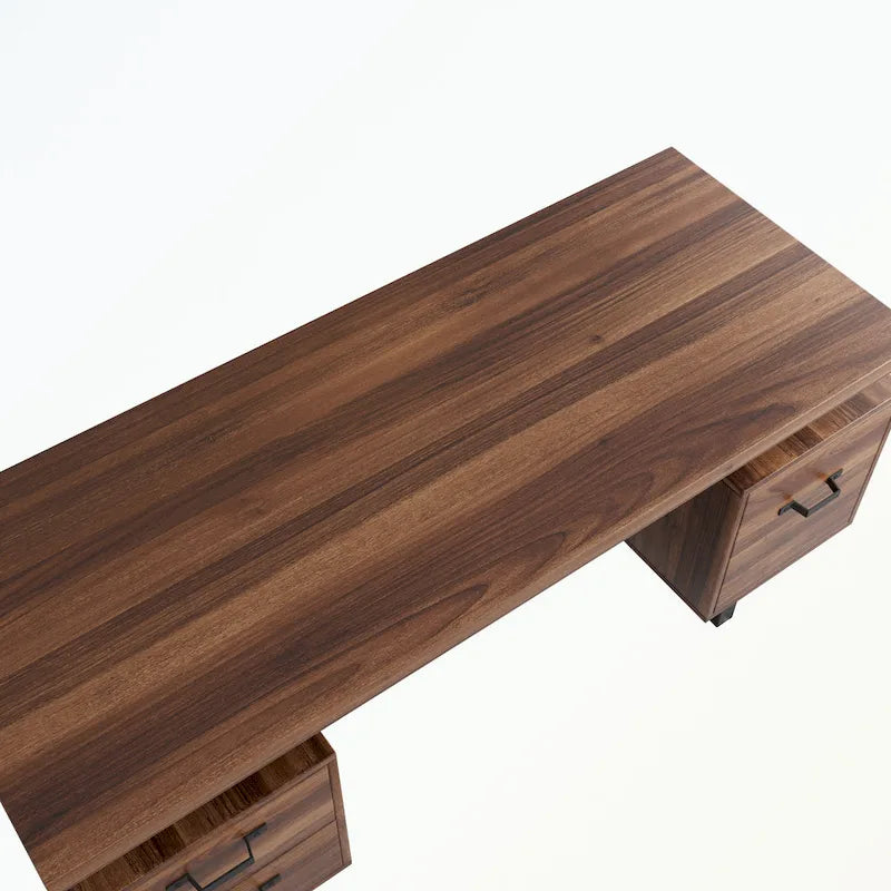 Walnut-Look Office Desk with File Drawer and Two Storage Drawers