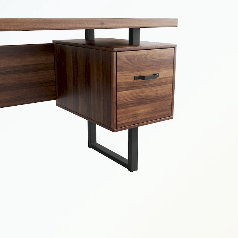 Walnut-Look Office Desk with File Drawer and Two Storage Drawers