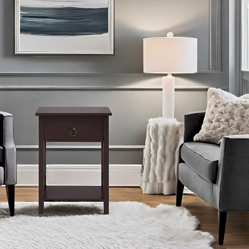 Wooden Nightstand with Drawer and Open Storage