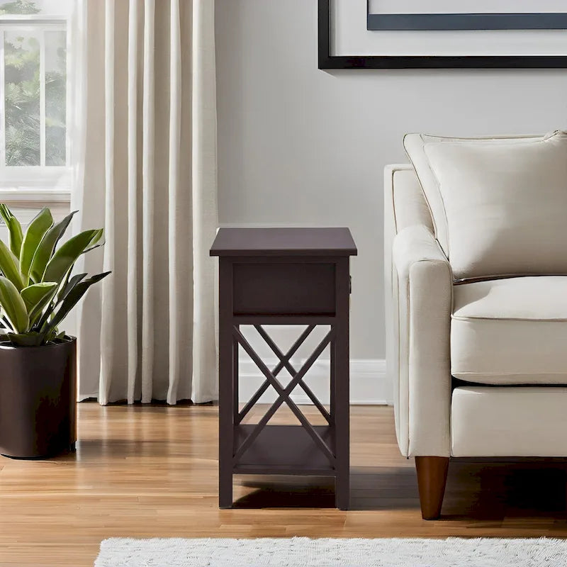 Wooden Nightstand with Drawer and Open Storage