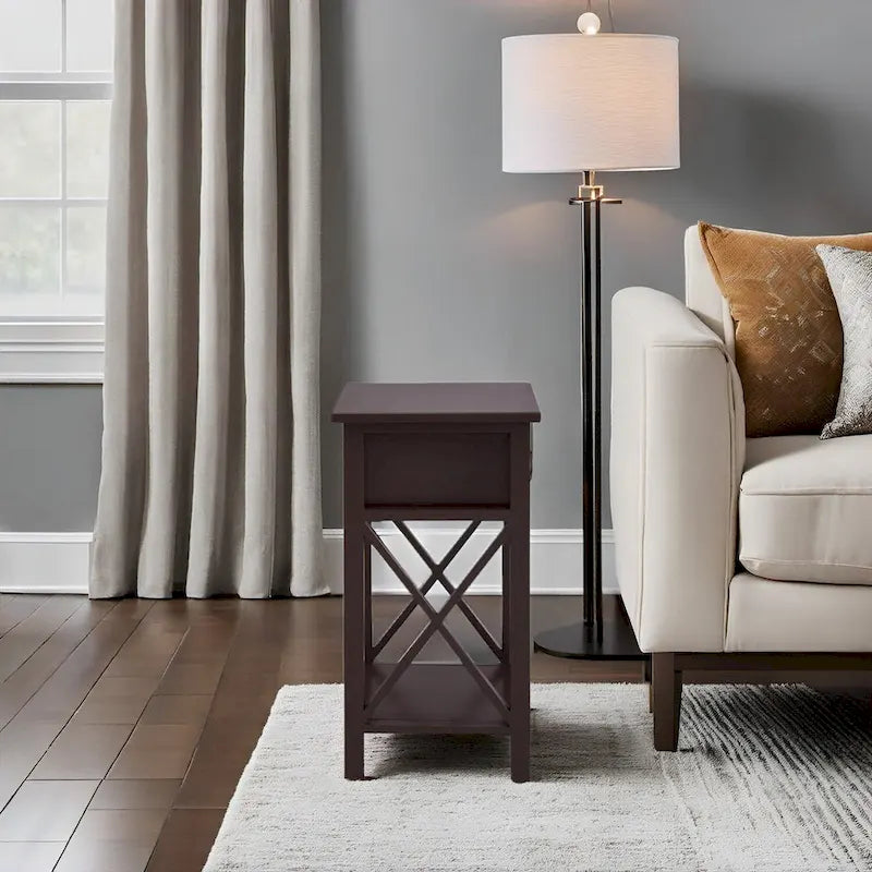 Wooden Nightstand with Drawer and Open Storage