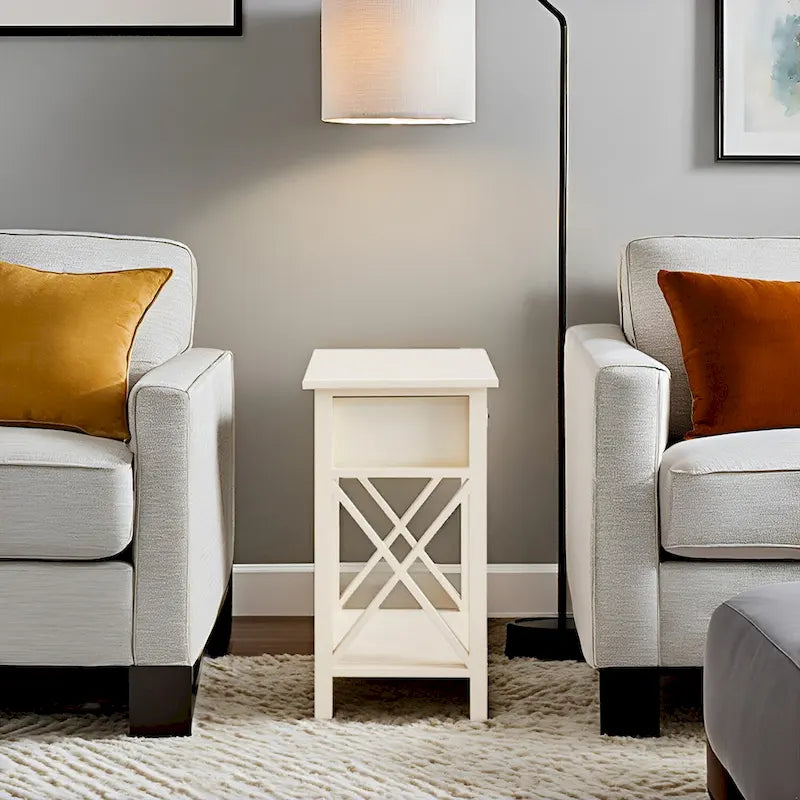 Wooden Nightstand with Drawer and Open Storage