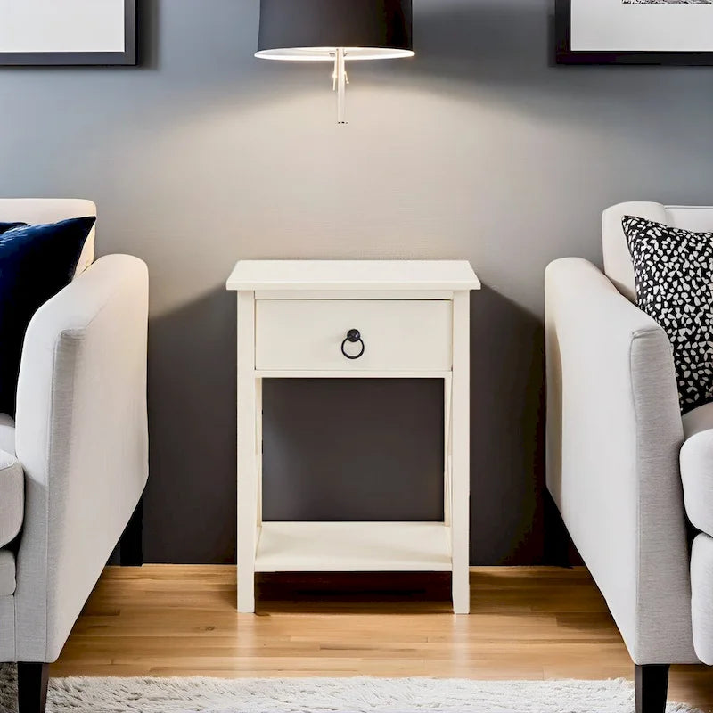 Wooden Nightstand with Drawer and Open Storage