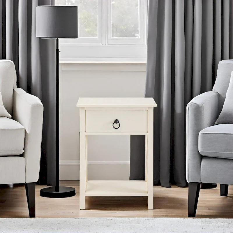 Wooden Nightstand with Drawer and Open Storage