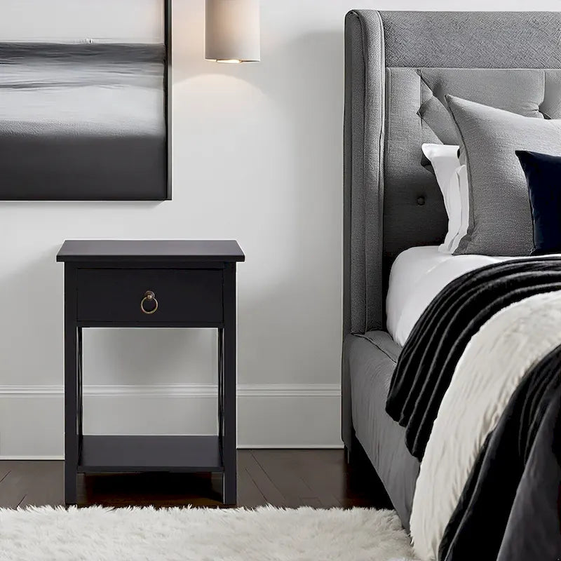 Wooden Nightstand with Drawer and Open Storage