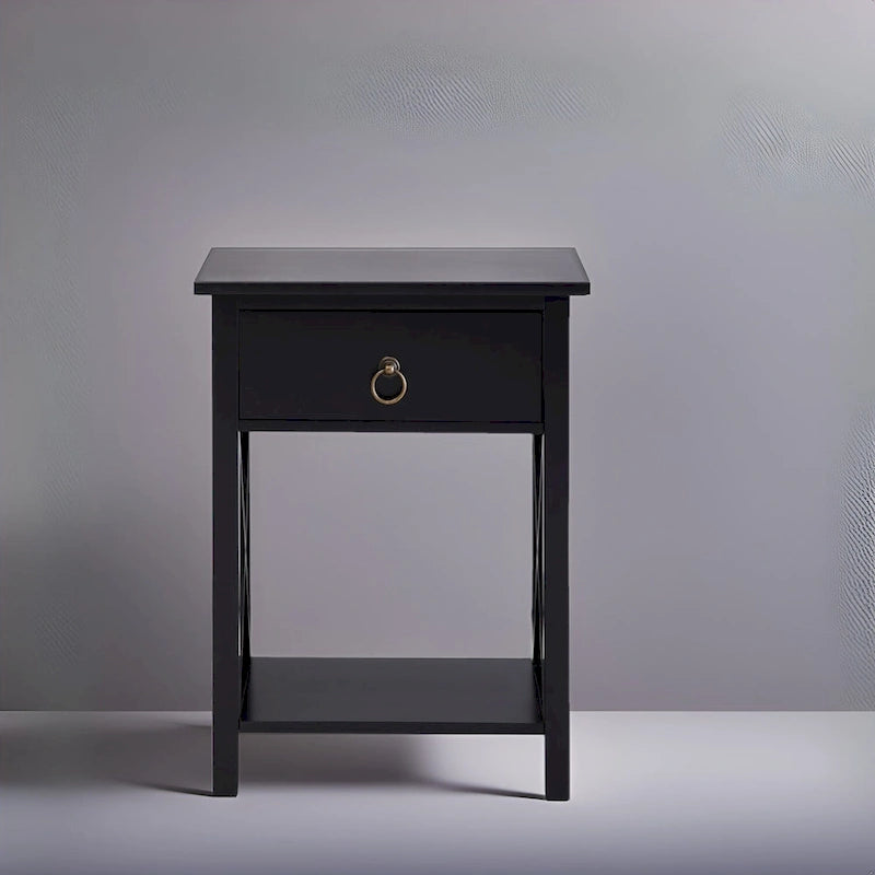 Wooden Nightstand with Drawer and Open Storage