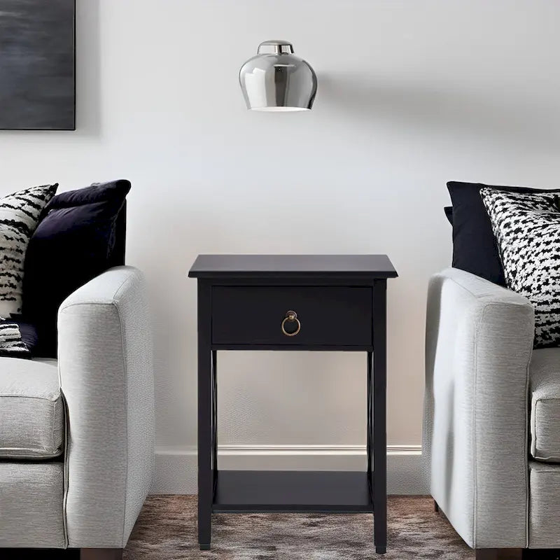 Wooden Nightstand with Drawer and Open Storage