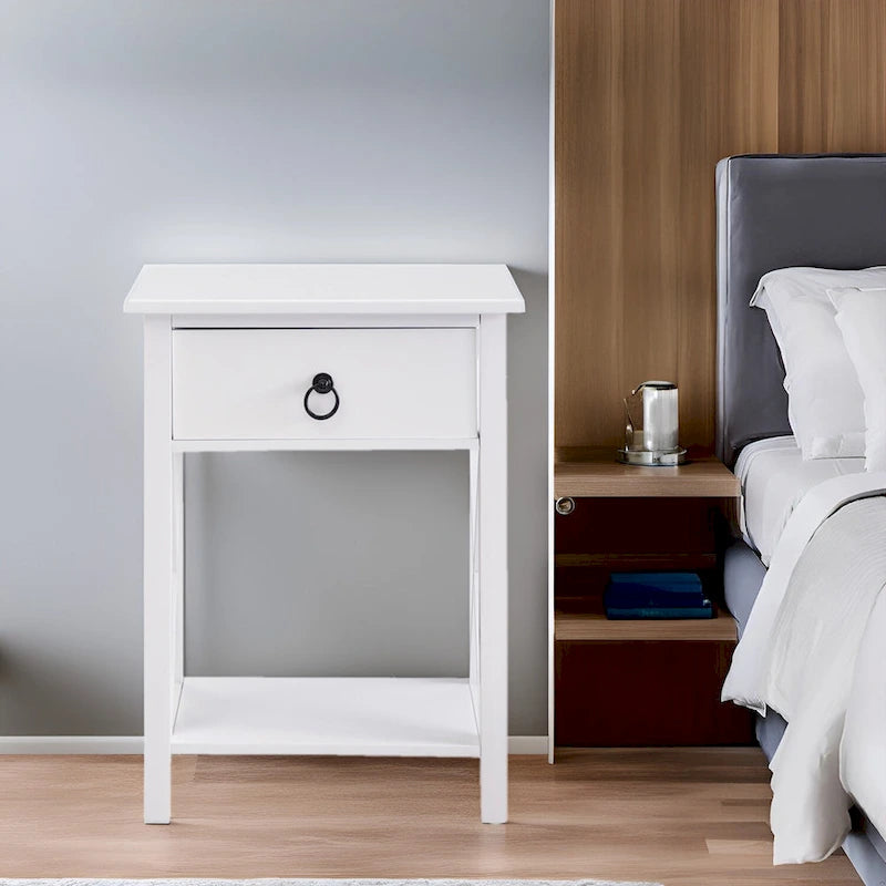 Wooden Nightstand with Drawer and Open Storage