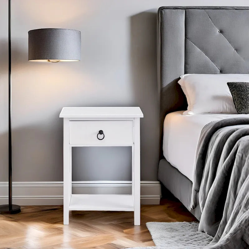Wooden Nightstand with Drawer and Open Storage