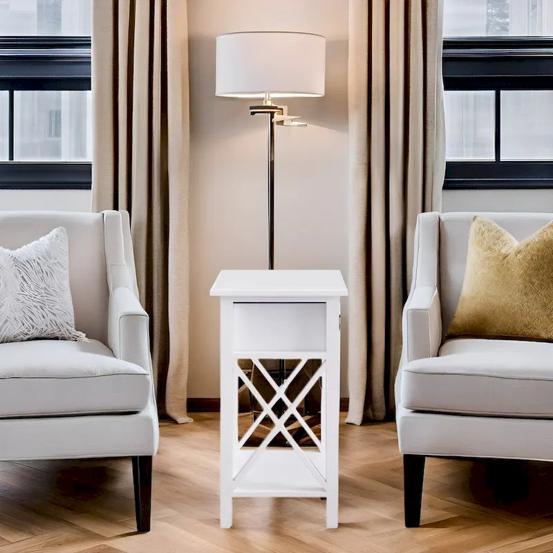 Wooden Nightstand with Drawer and Open Storage