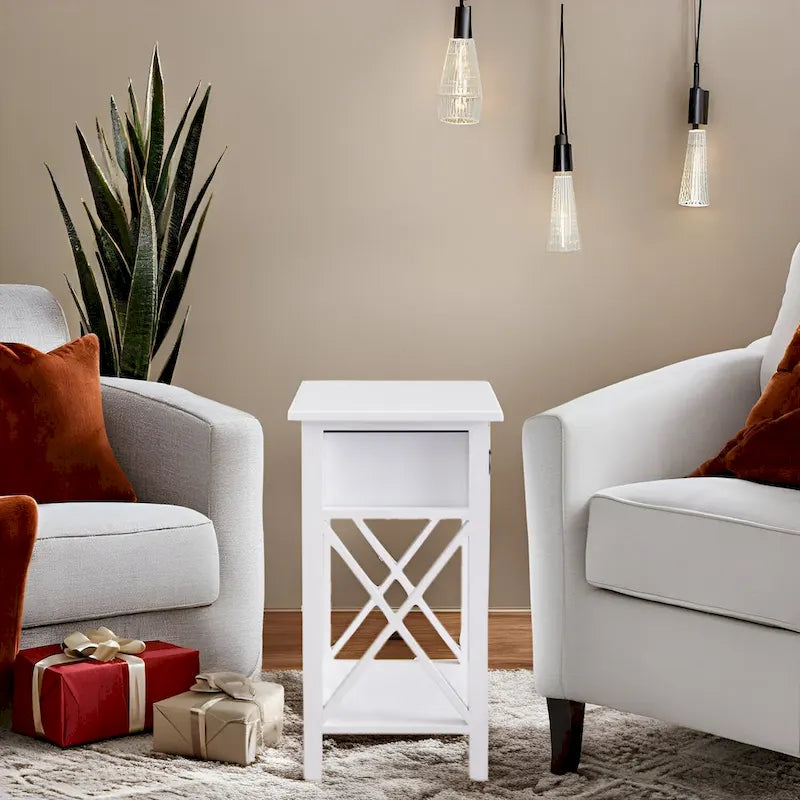 Wooden Nightstand with Drawer and Open Storage