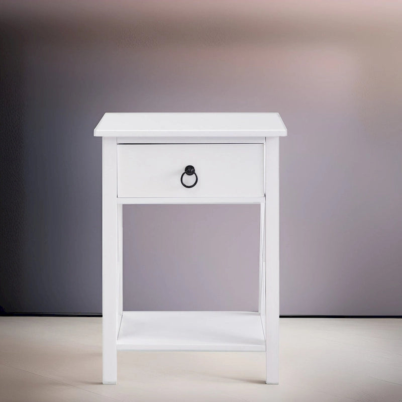 Wooden Nightstand with Drawer and Open Storage