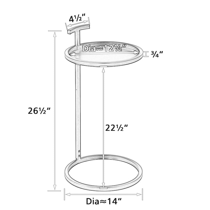 Round Metal C-Shaped Side Table with Carry Handle