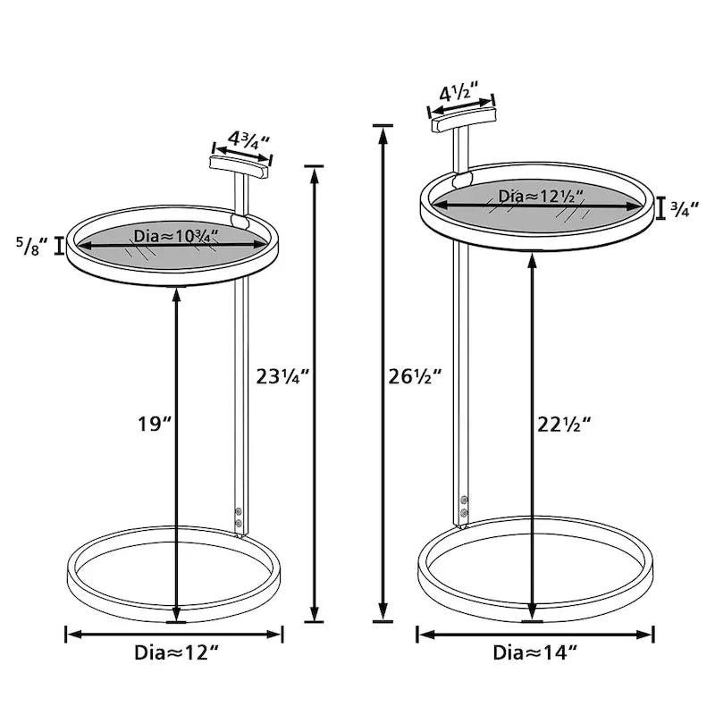 Round Metal C-Shaped Side Table with Carry Handle