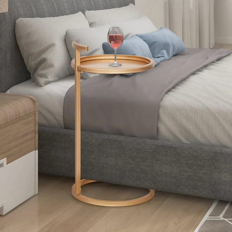 Round Metal C-Shaped Side Table with Carry Handle