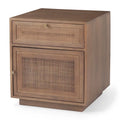 Light Brown Mango Wood Accent Table with Cane Details