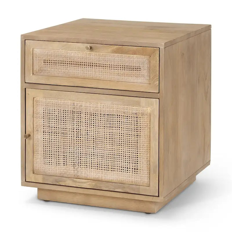 Light Brown Mango Wood Accent Table with Cane Details
