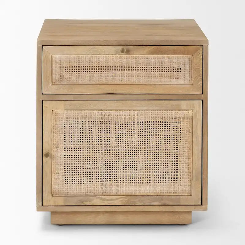 Light Brown Mango Wood Accent Table with Cane Details