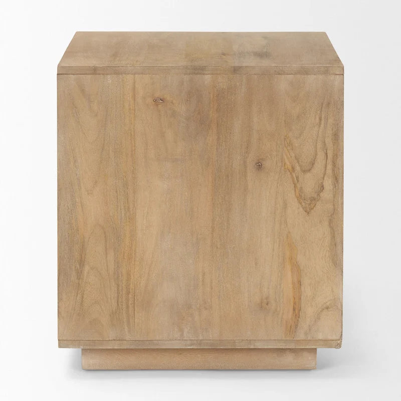Light Brown Mango Wood Accent Table with Cane Details