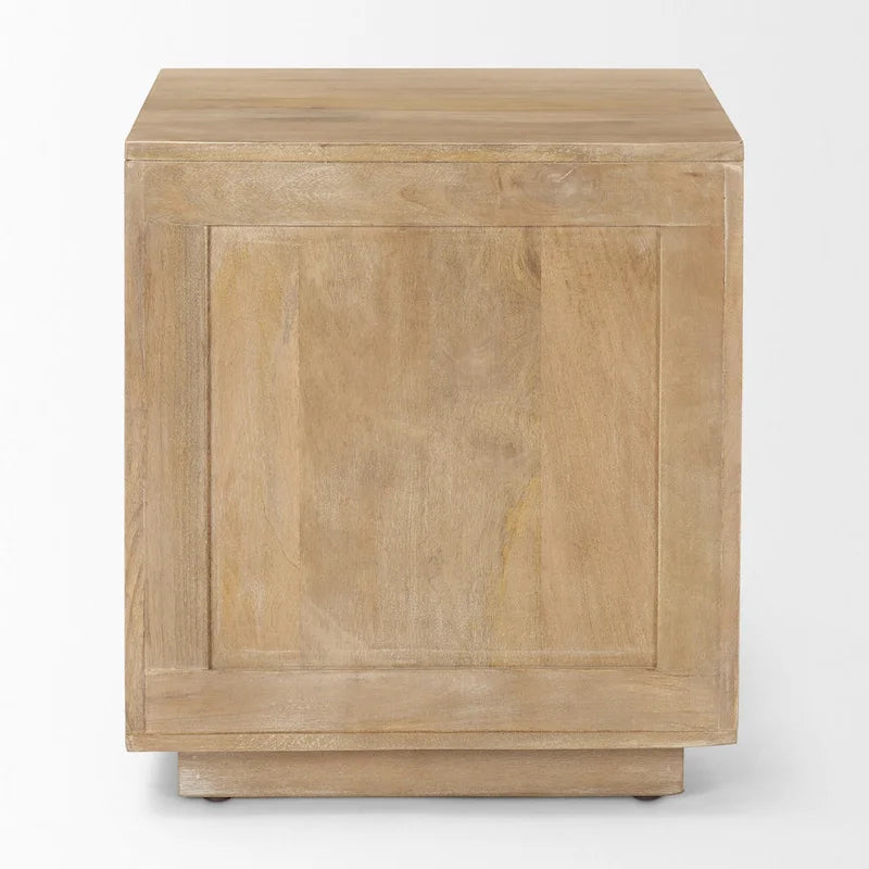 Light Brown Mango Wood Accent Table with Cane Details