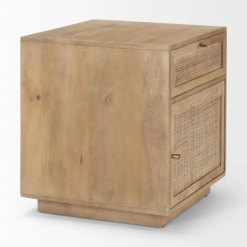 Light Brown Mango Wood Accent Table with Cane Details