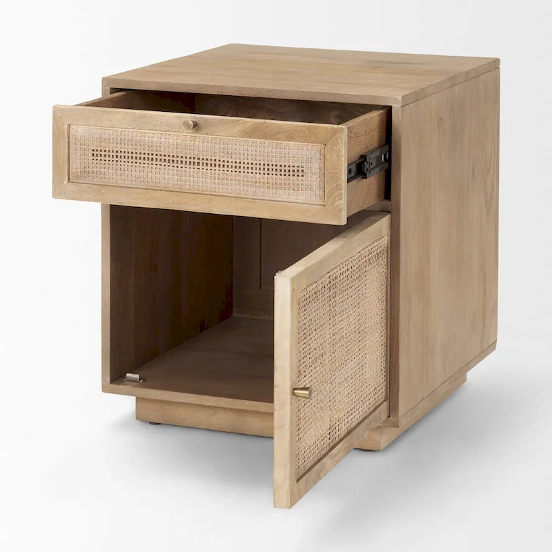 Light Brown Mango Wood Accent Table with Cane Details