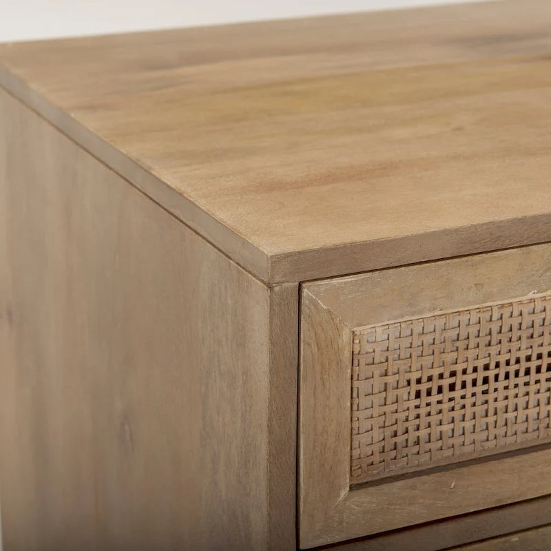 Light Brown Mango Wood Accent Table with Cane Details