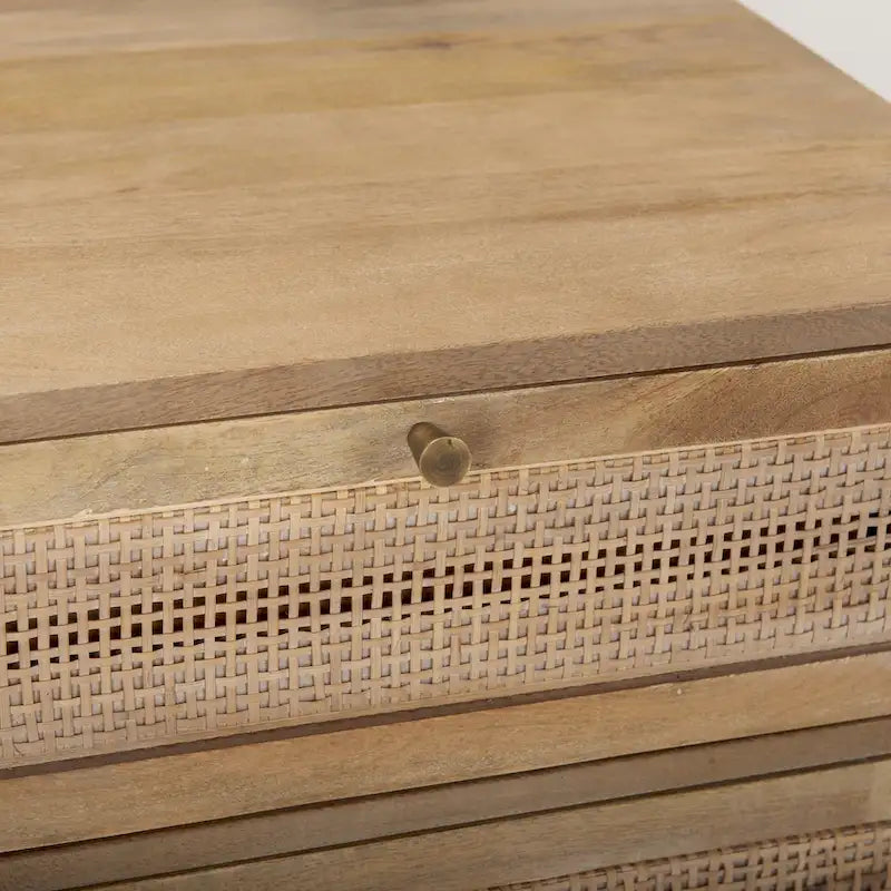 Light Brown Mango Wood Accent Table with Cane Details