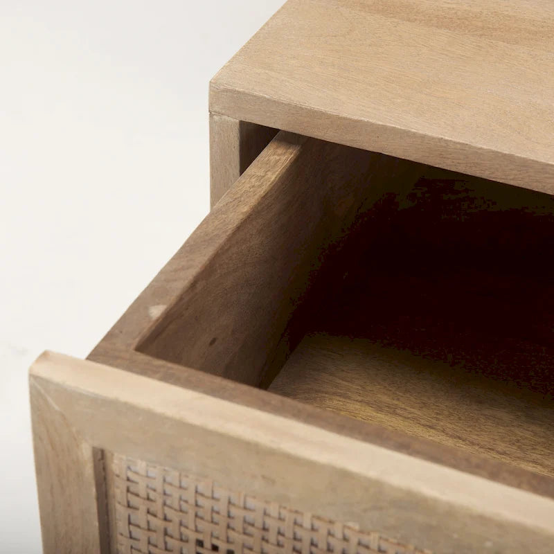 Light Brown Mango Wood Accent Table with Cane Details