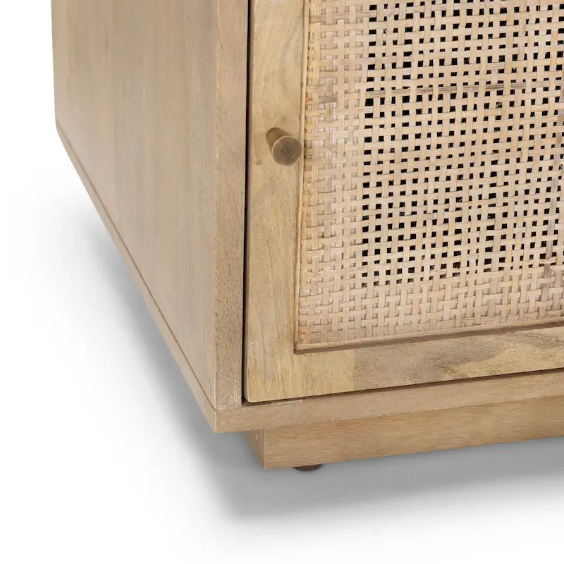 Light Brown Mango Wood Accent Table with Cane Details